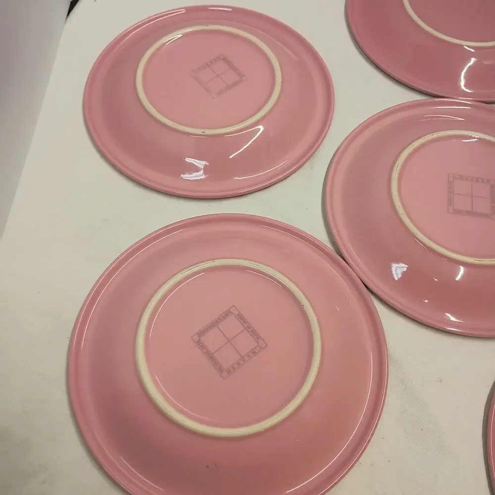 Mervyn’s Japan Salad Plates Salmon Pink Stoneware Vintage Set of 6